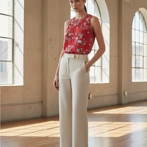 A.U.W. Red Floral Keyhole Halter-Neck Blouse Tank Top